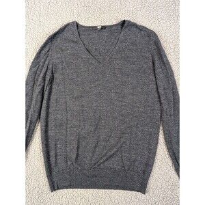 Uniqlo Mens 100% Wool Charcoal Gray V Neck Pullover Sweater Size Large Casual